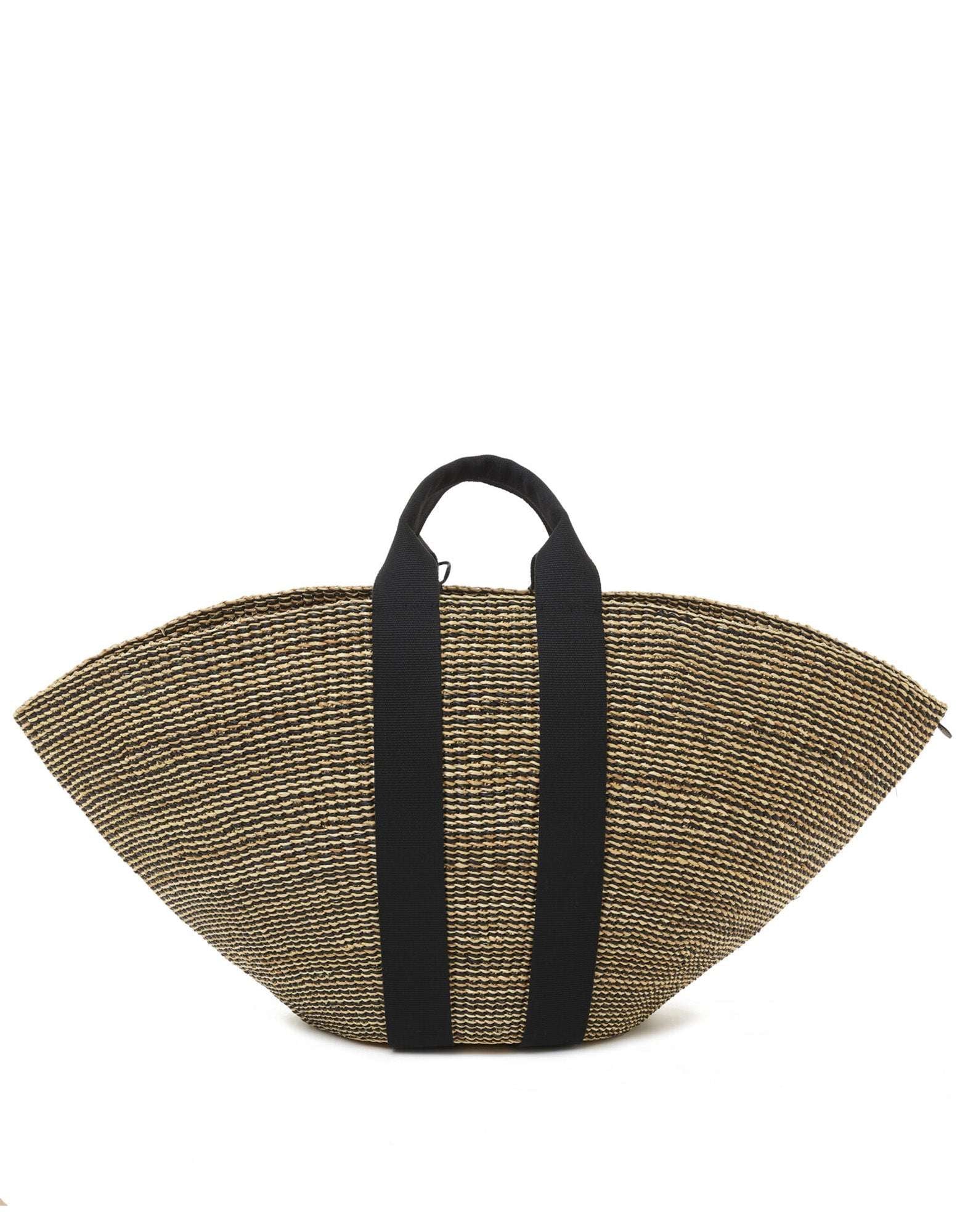 MUUN Borsa in Paglia Maxi Sophie HStripe con Pouch Interna Natural/Black