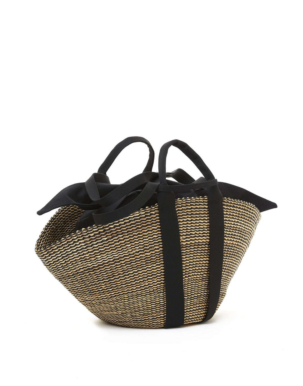 MUUN Borsa in Paglia Sophie HStripe con Pouch Interna Natural/Black