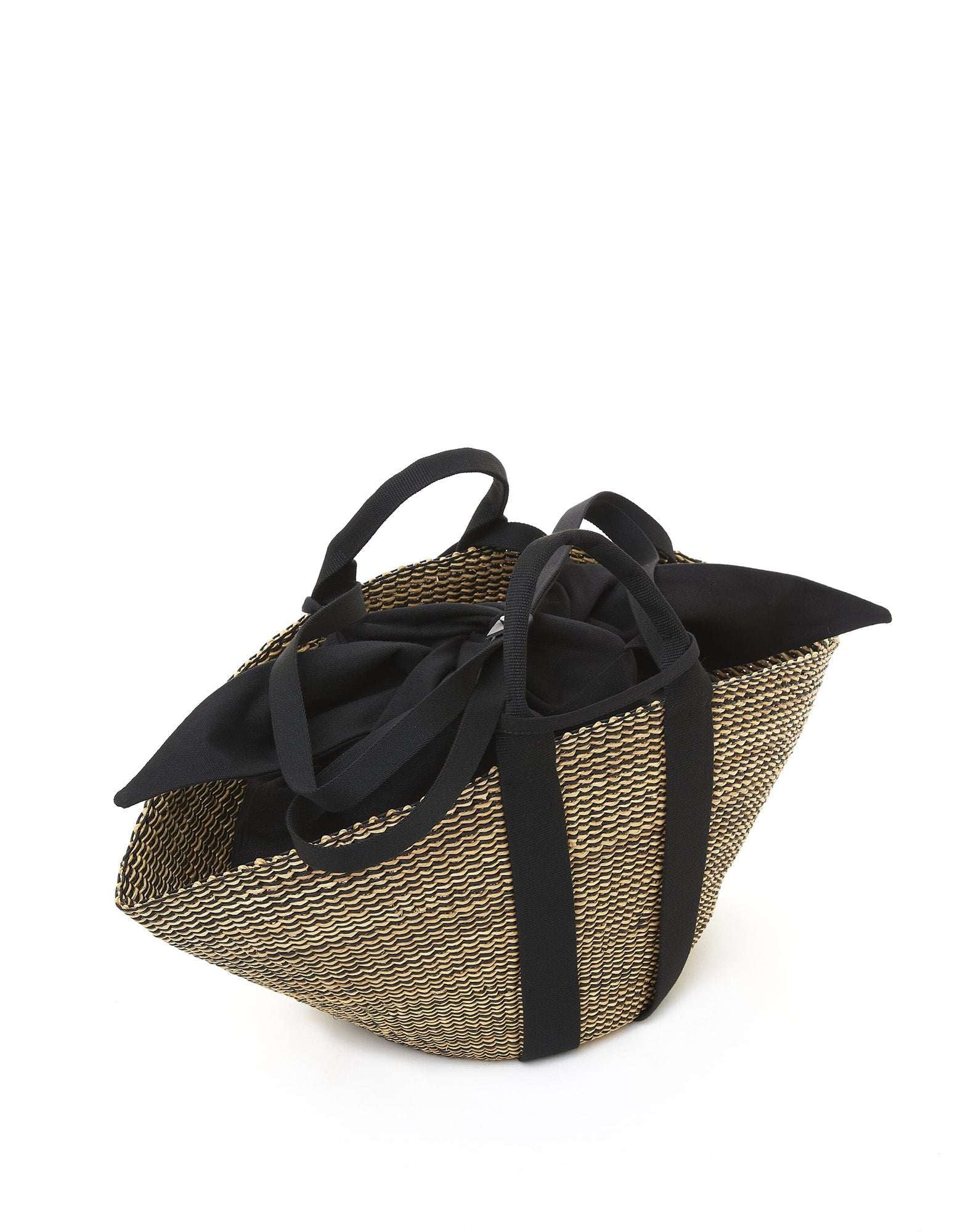 MUUN Borsa in Paglia Sophie HStripe con Pouch Interna Natural/Black