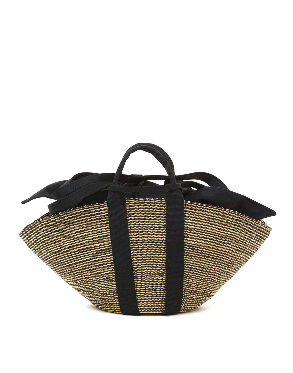 MUUN Borsa in Paglia Sophie HStripe con Pouch Interna Natural/Black