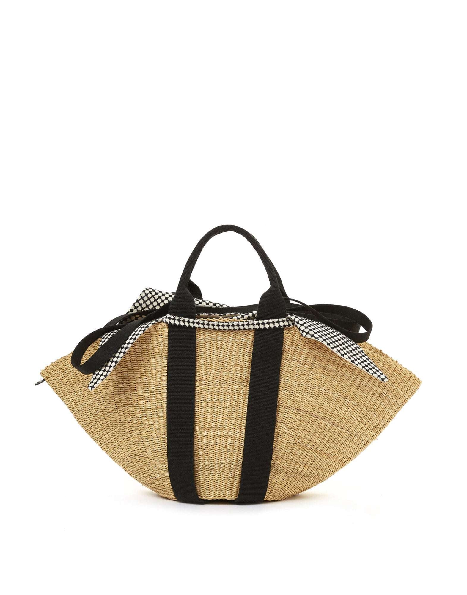 MUUN Borsa in Paglia Sophie Delft con Pouch Removibile Natural/Black