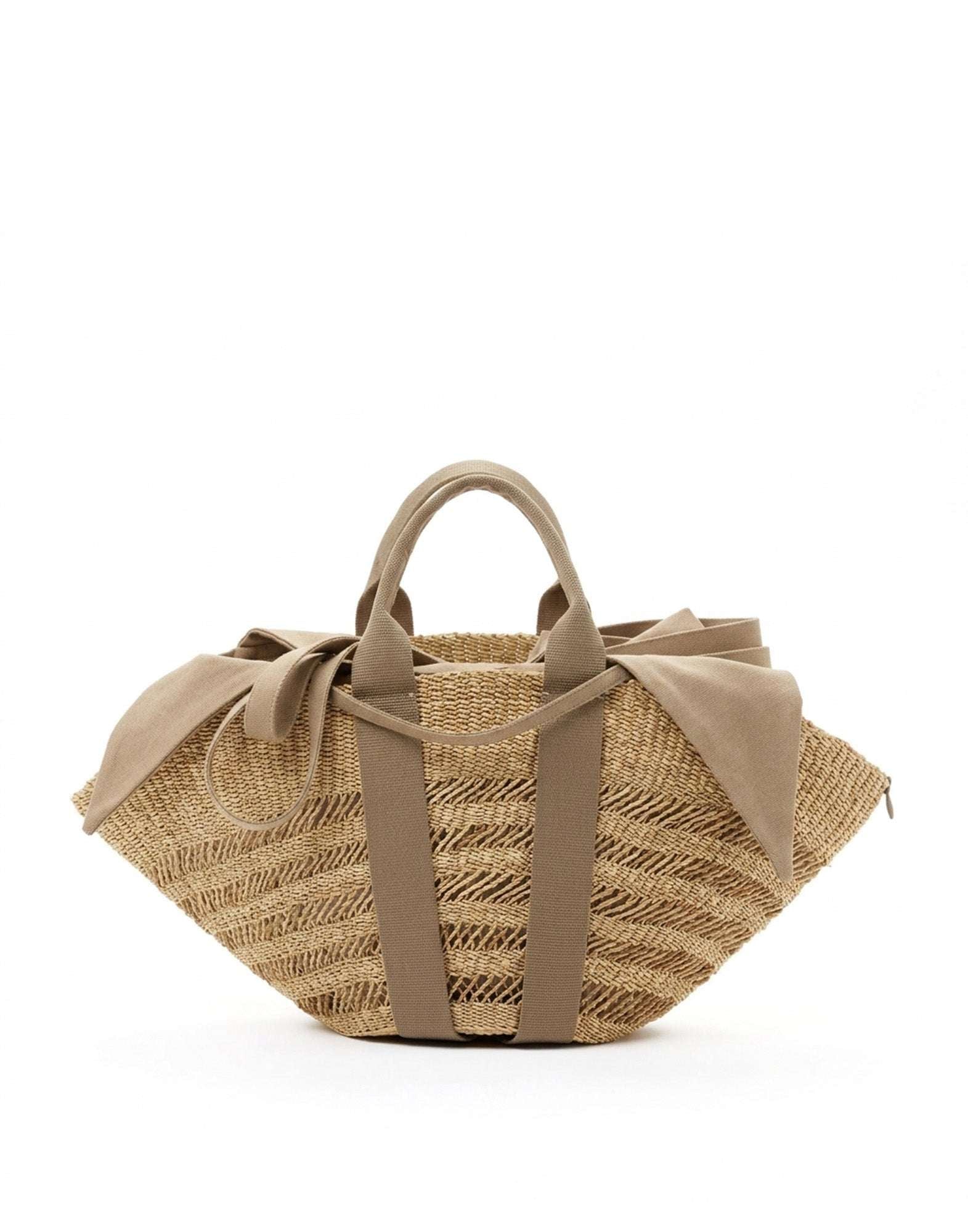 MUUN Borsa in Paglia Sophie Lace con Pouch Removibile Natural/Beige