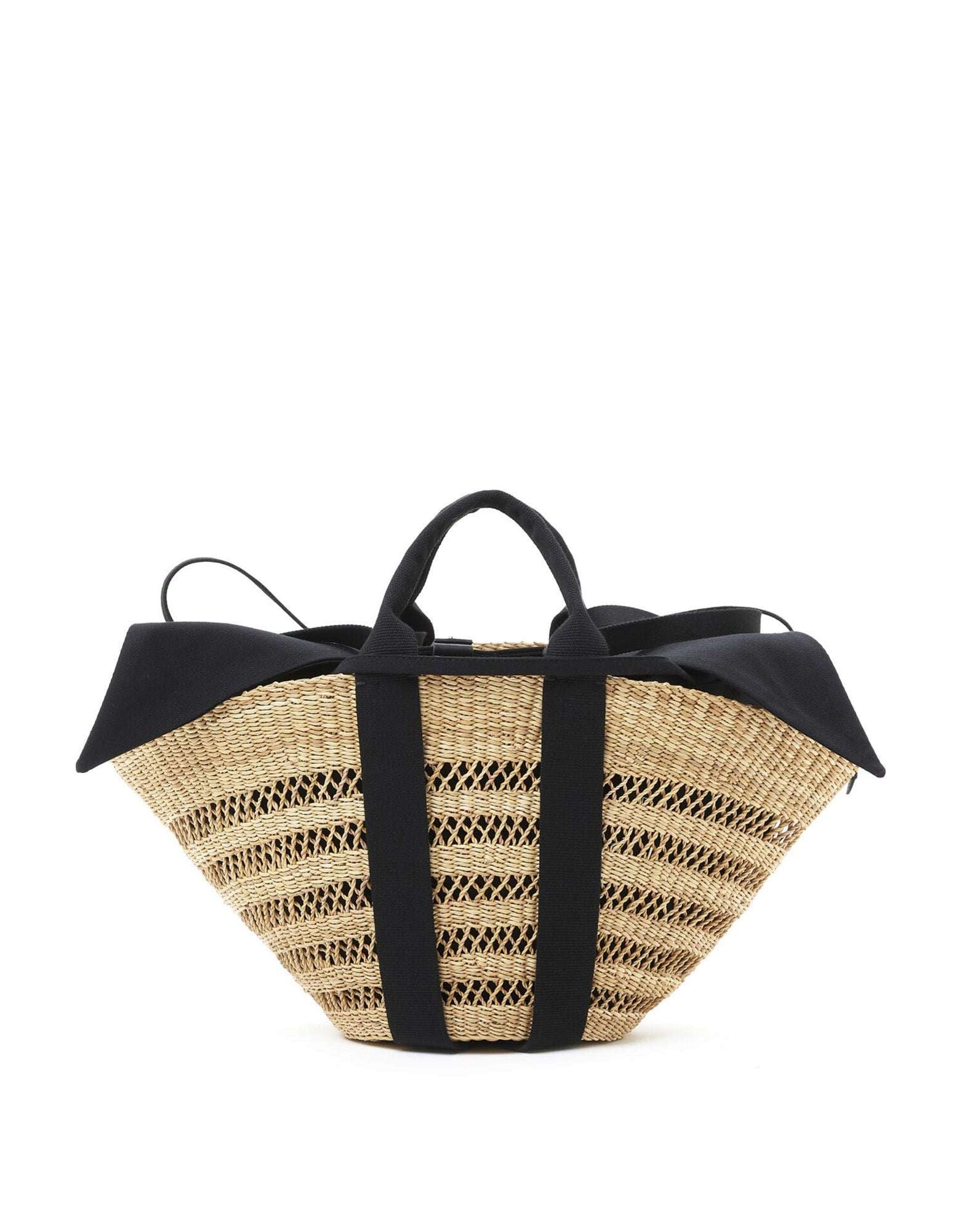 MUUN Borsa in Paglia Sophie Lace con Pouch Removibile Natural/Black
