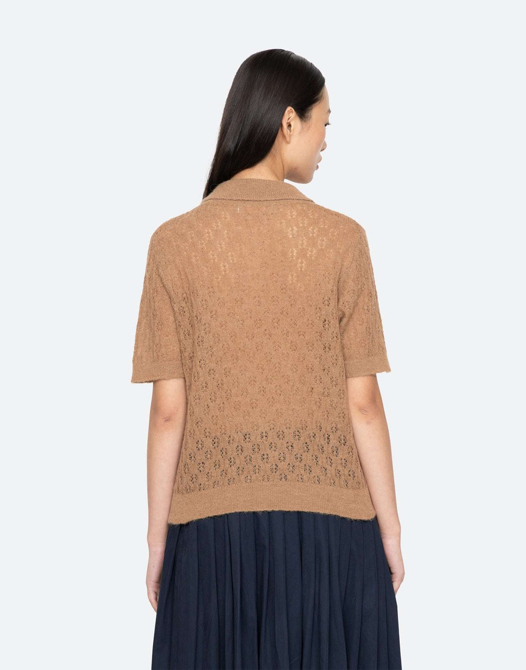 SEA NY Teagan Maglia Polo Manica Corta in Alpaca Camel