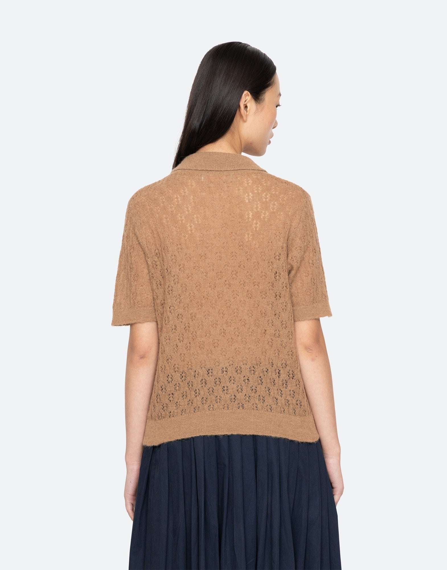 SEA NY Teagan Maglia Polo Manica Corta in Alpaca Camel
