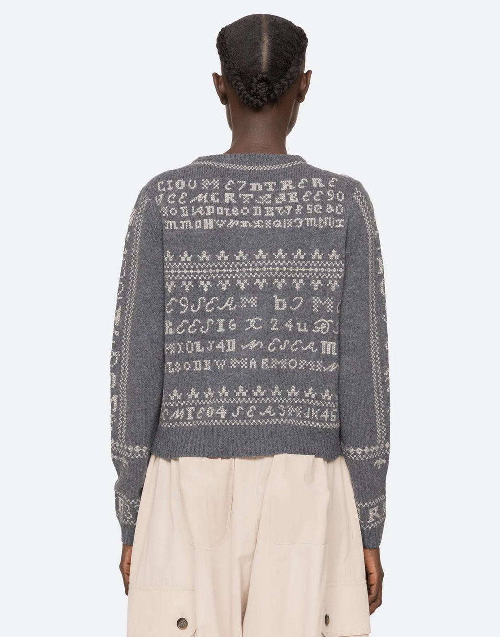 SEA NY Kit Cardigan Ricamato in Lana Charcoal