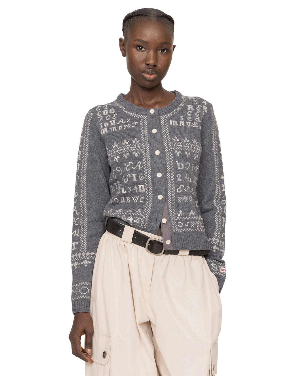 SEA NY Kit Cardigan Ricamato in Lana Charcoal