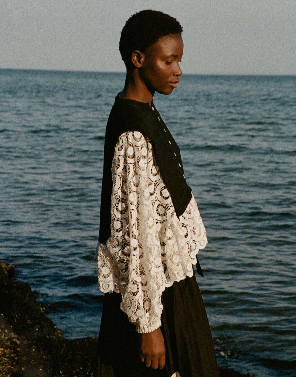 SEA NY Ellison Top in Viscosa con Ricami in Pizzo