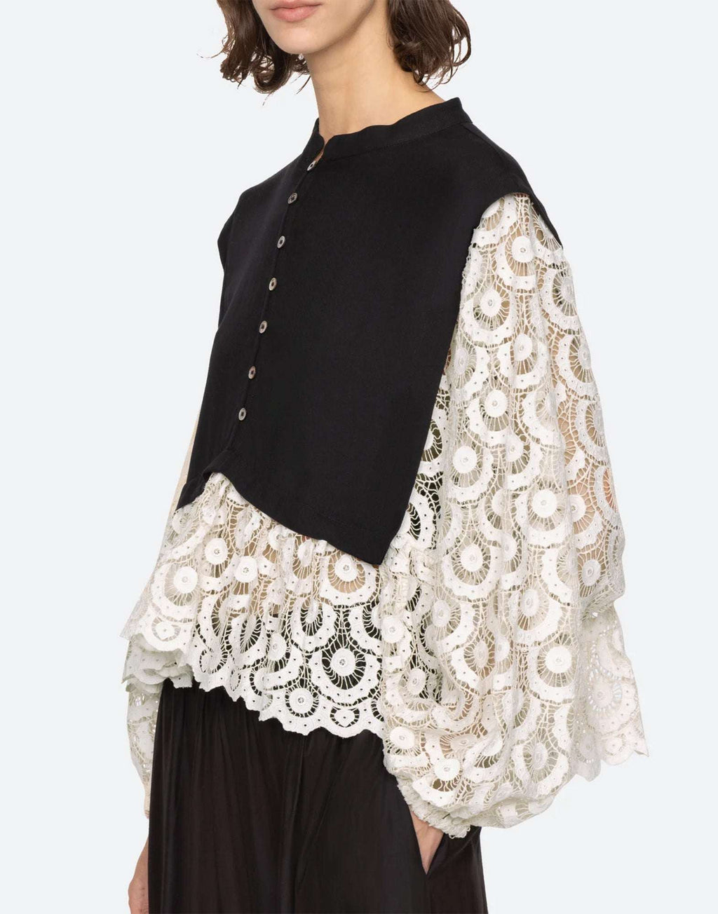 SEA NY Ellison Top in Viscosa con Ricami in Pizzo