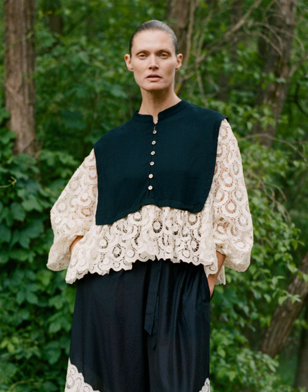SEA NY Ellison Top in Viscosa con Ricami in Pizzo
