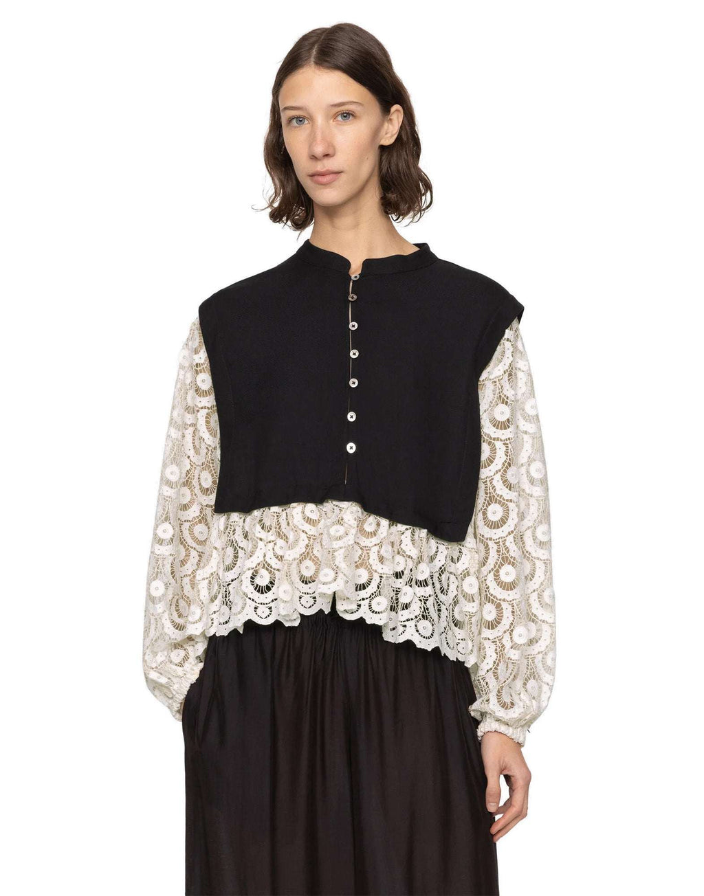 SEA NY Ellison Top in Viscosa con Ricami in Pizzo