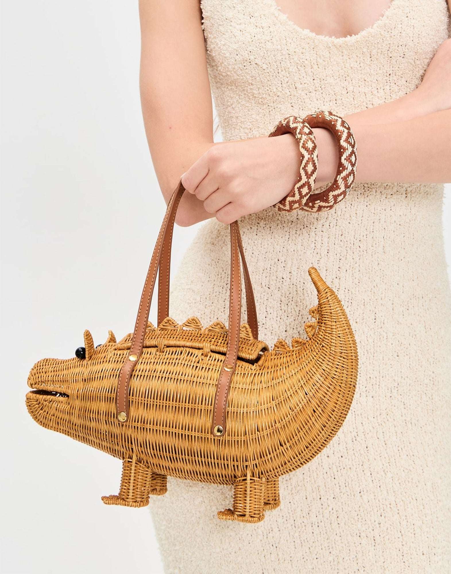 SERPUI Crocodile Bag in Wicker Light Honey