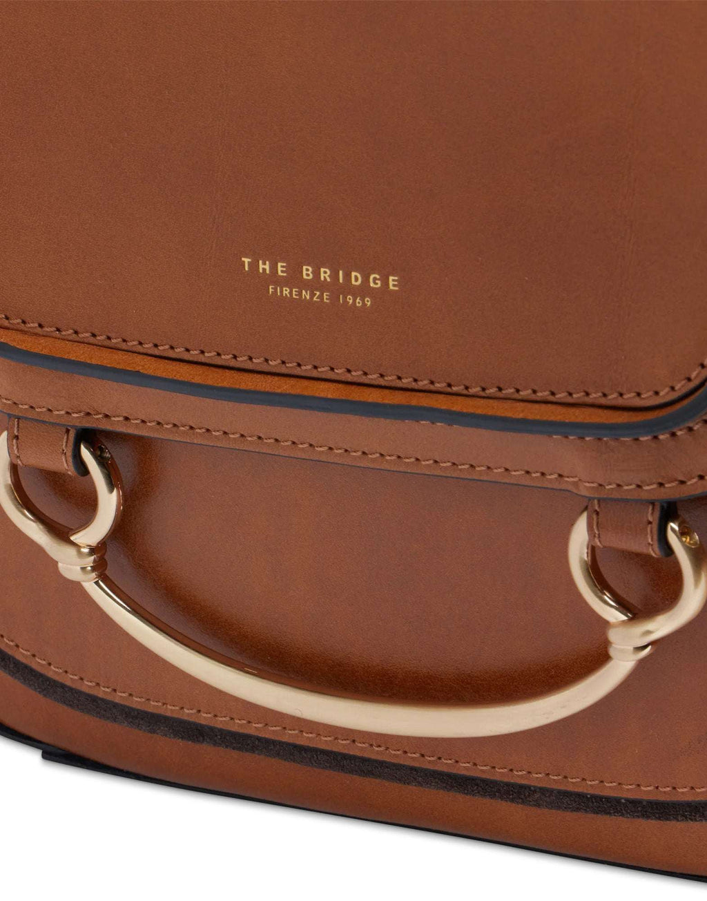 THE BRIDGE Luce Borsa in Pelle con Tracolla e Manico Gioiello Cognac