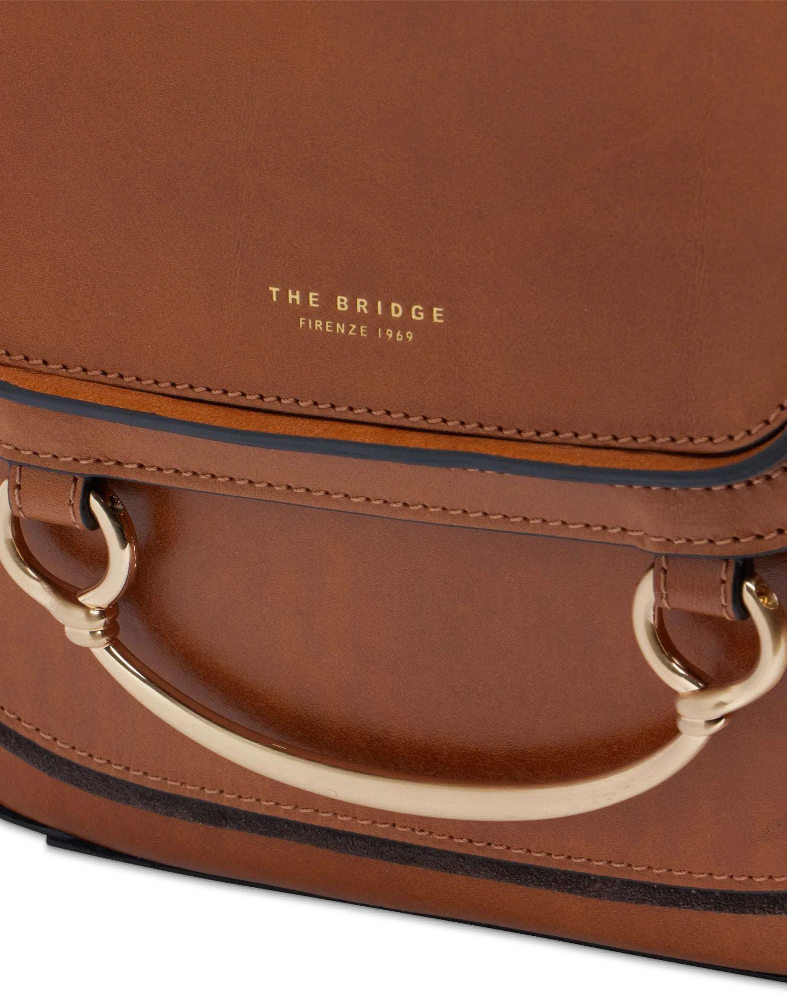 THE BRIDGE Luce Borsa in Pelle con Tracolla e Manico Gioiello Cognac