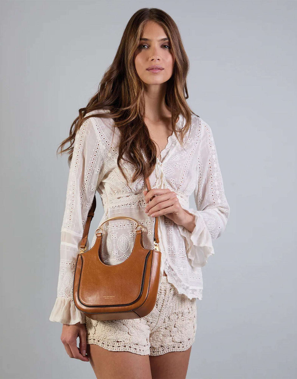 THE BRIDGE Luce Borsa Hobo Mini in Pelle con Manico Gioiello Cognac