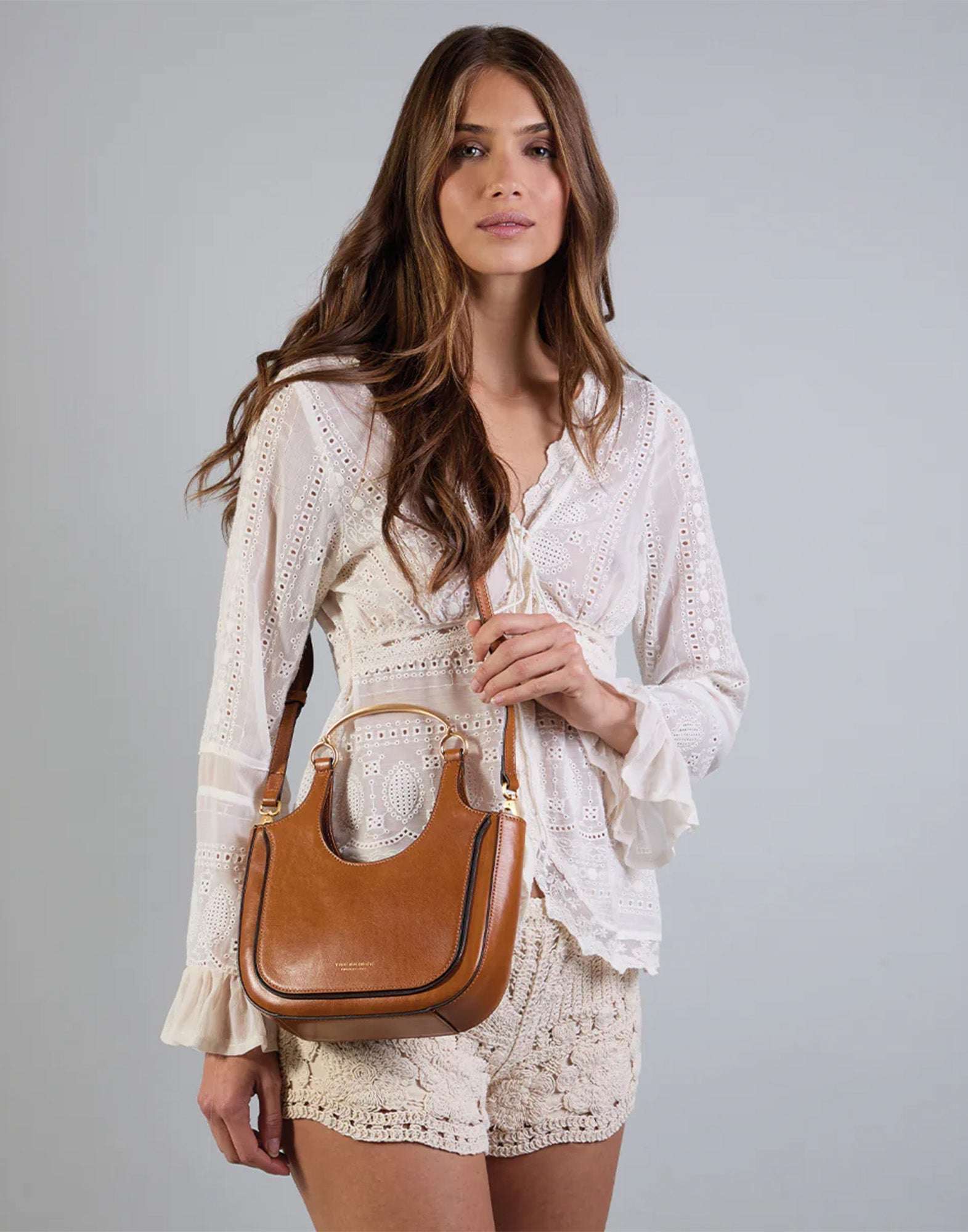 THE BRIDGE Luce Borsa Hobo Mini in Pelle con Manico Gioiello Cognac