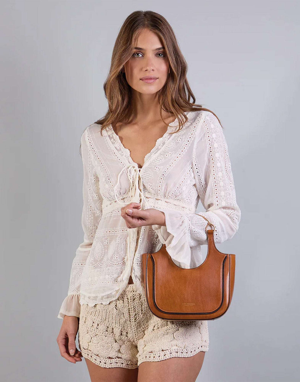 THE BRIDGE Luce Borsa Hobo Mini in Pelle con Manico Gioiello Cognac