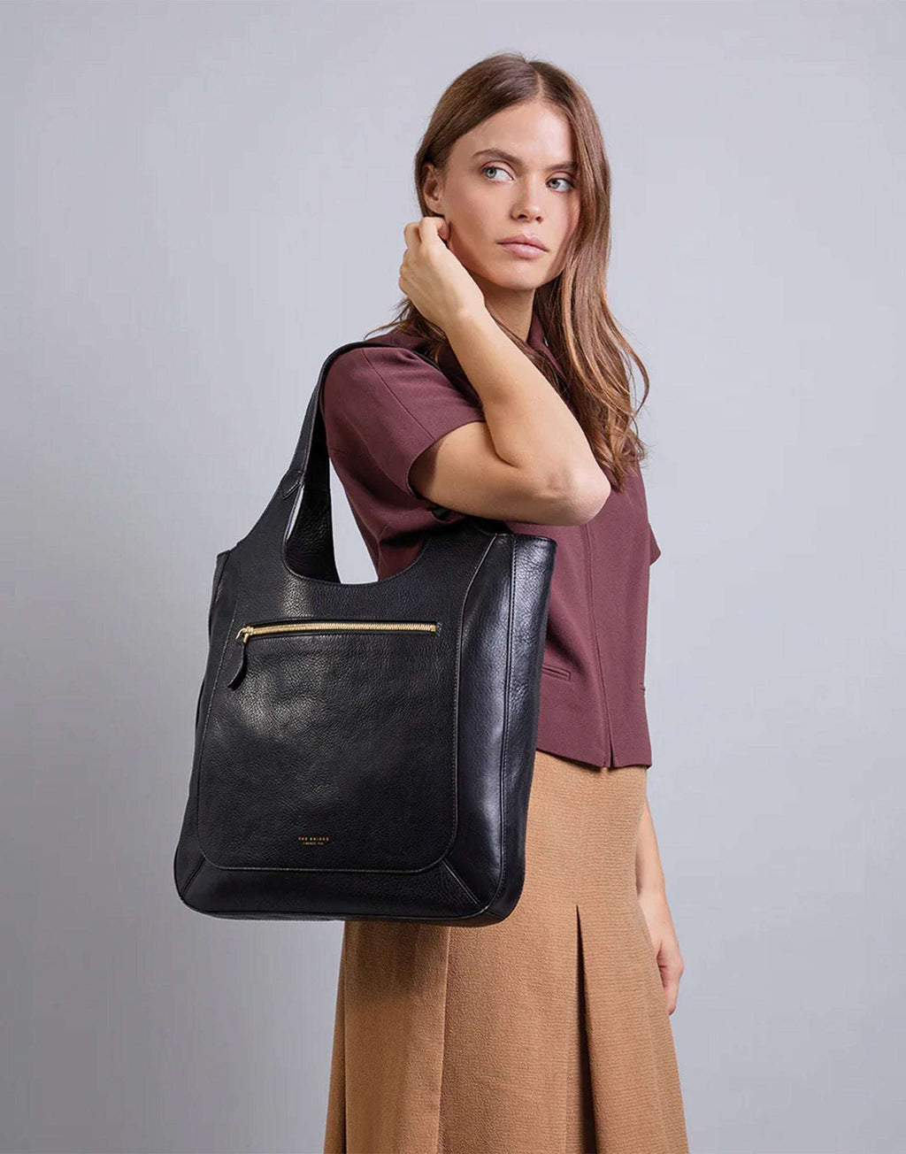 THE BRIDGE Luce Soft Borsa Hobo in Pelle Nera