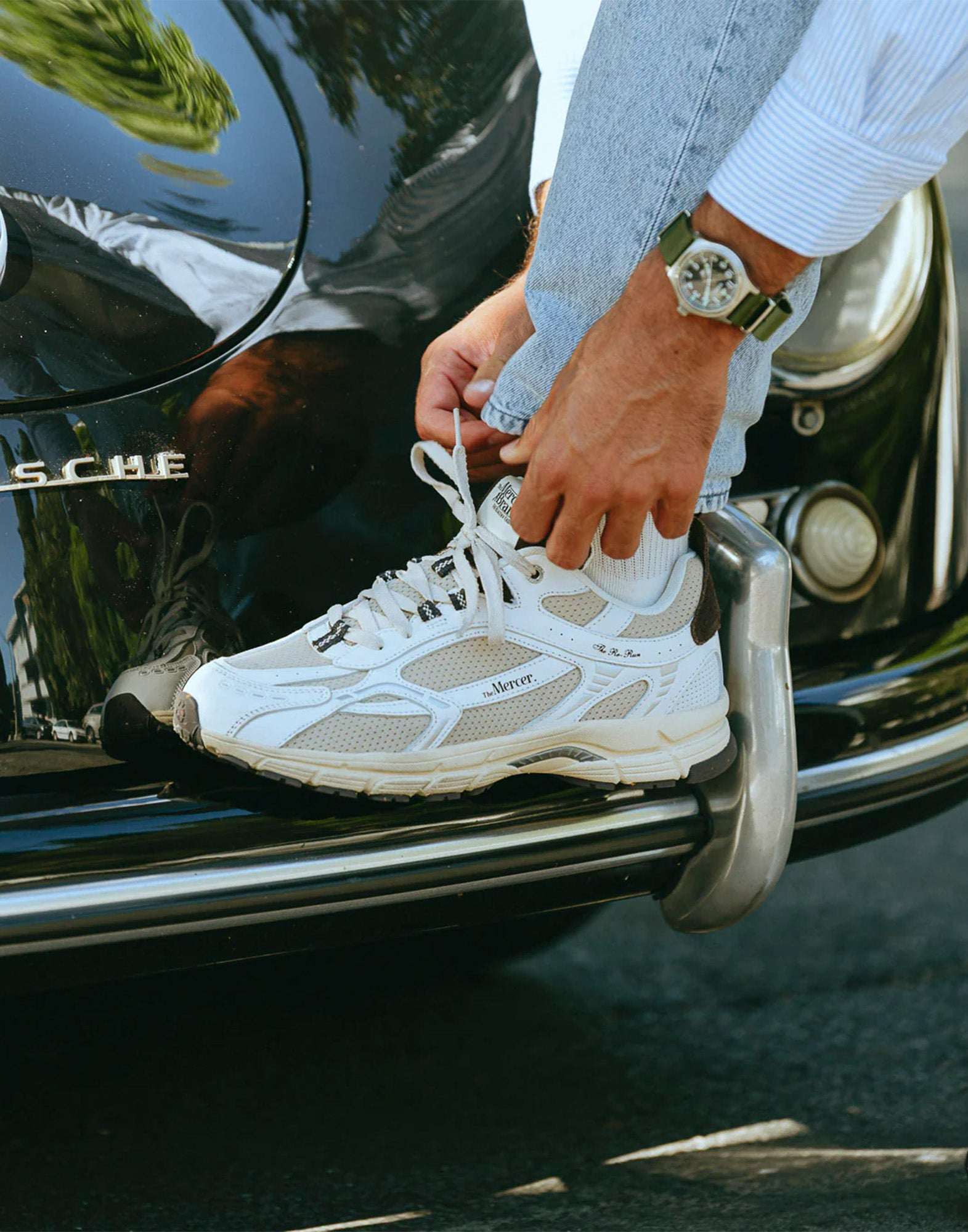 THE MERCER BRAND Re-Run Vintage Nappa Sneakers in Pelle e Mesh White/Brown