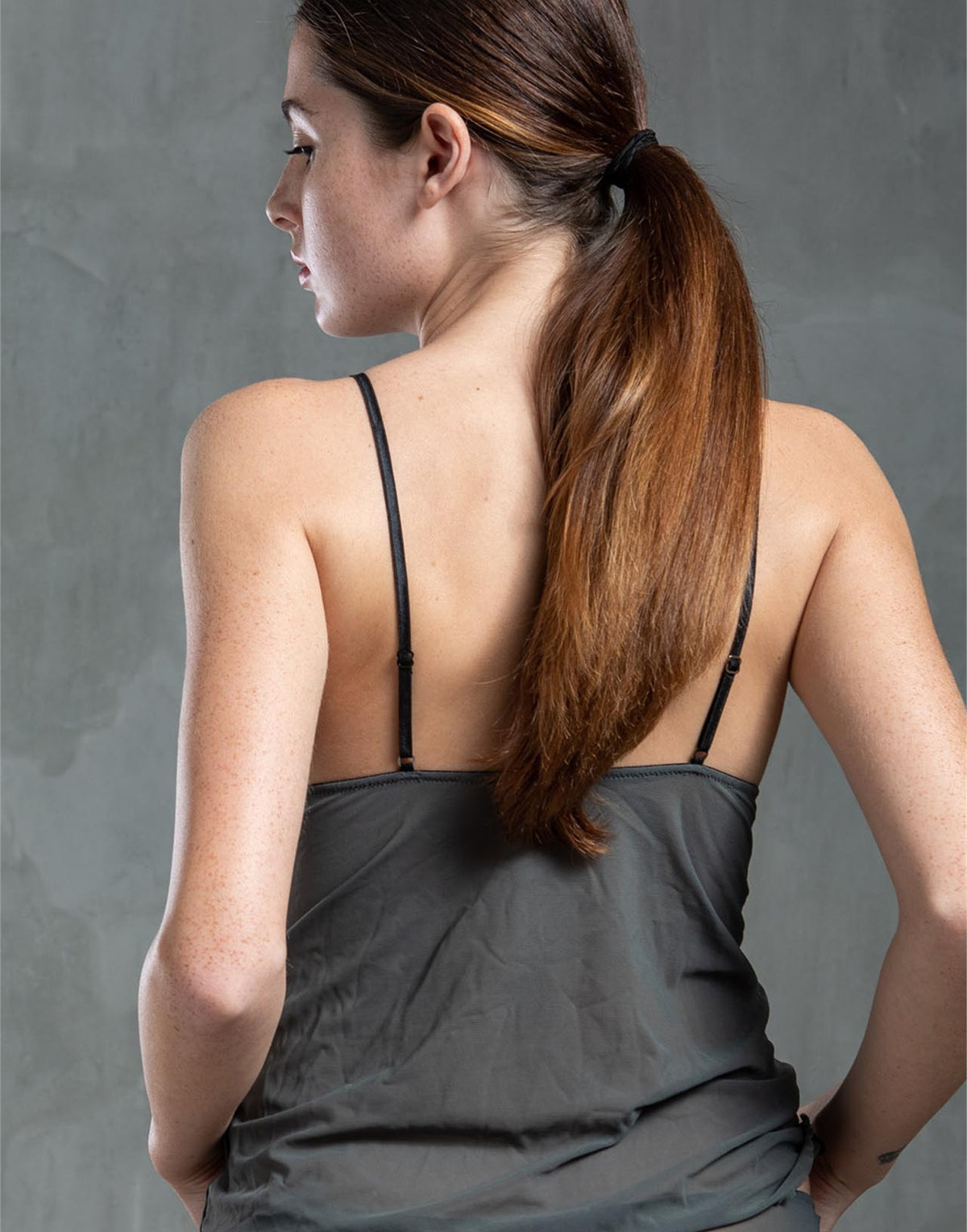 DOUUOD Canotta in Tulle Elasticizzato Grigio