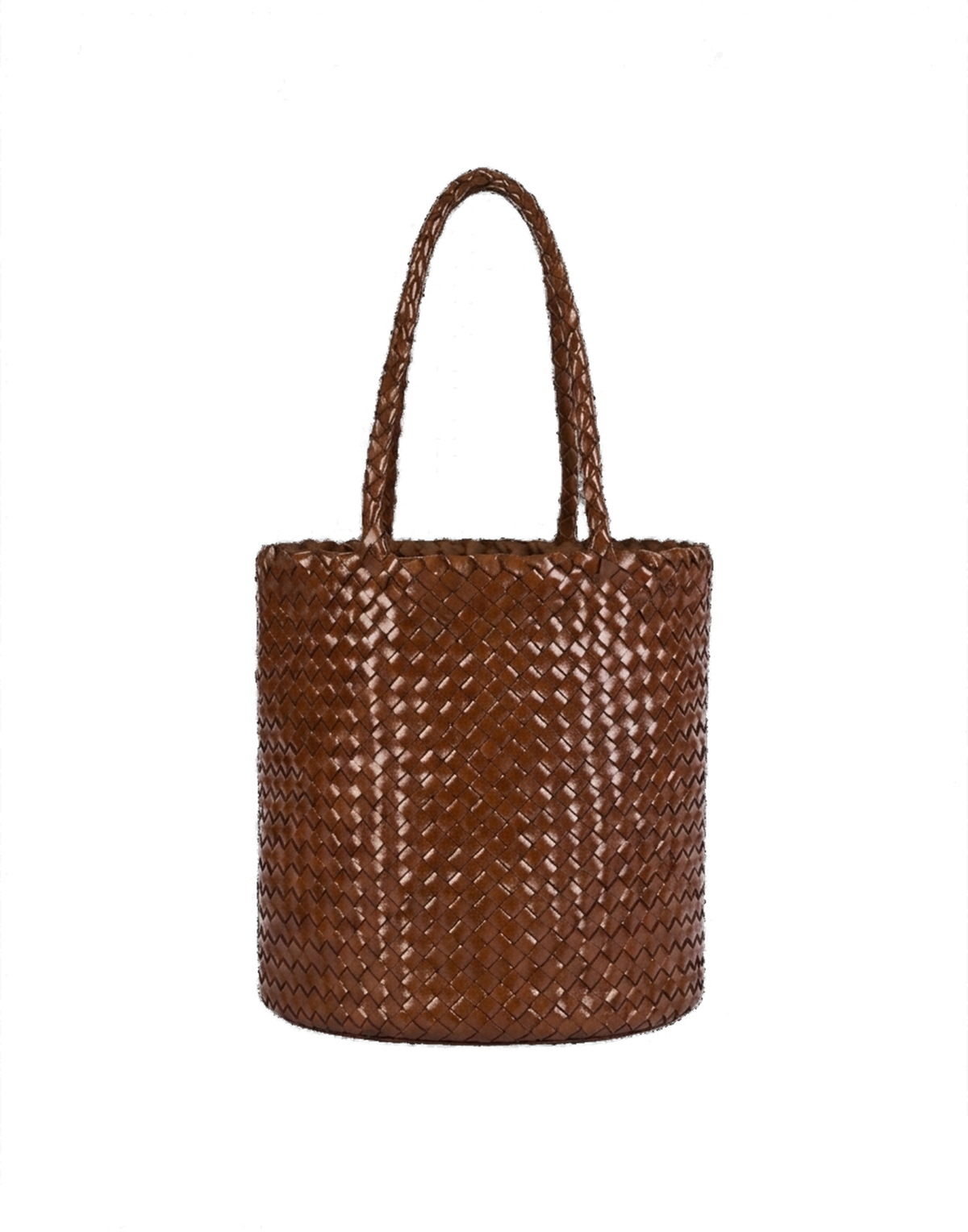 DOUUOD Borsa Secchiello in Pelle Intrecciata Cognac