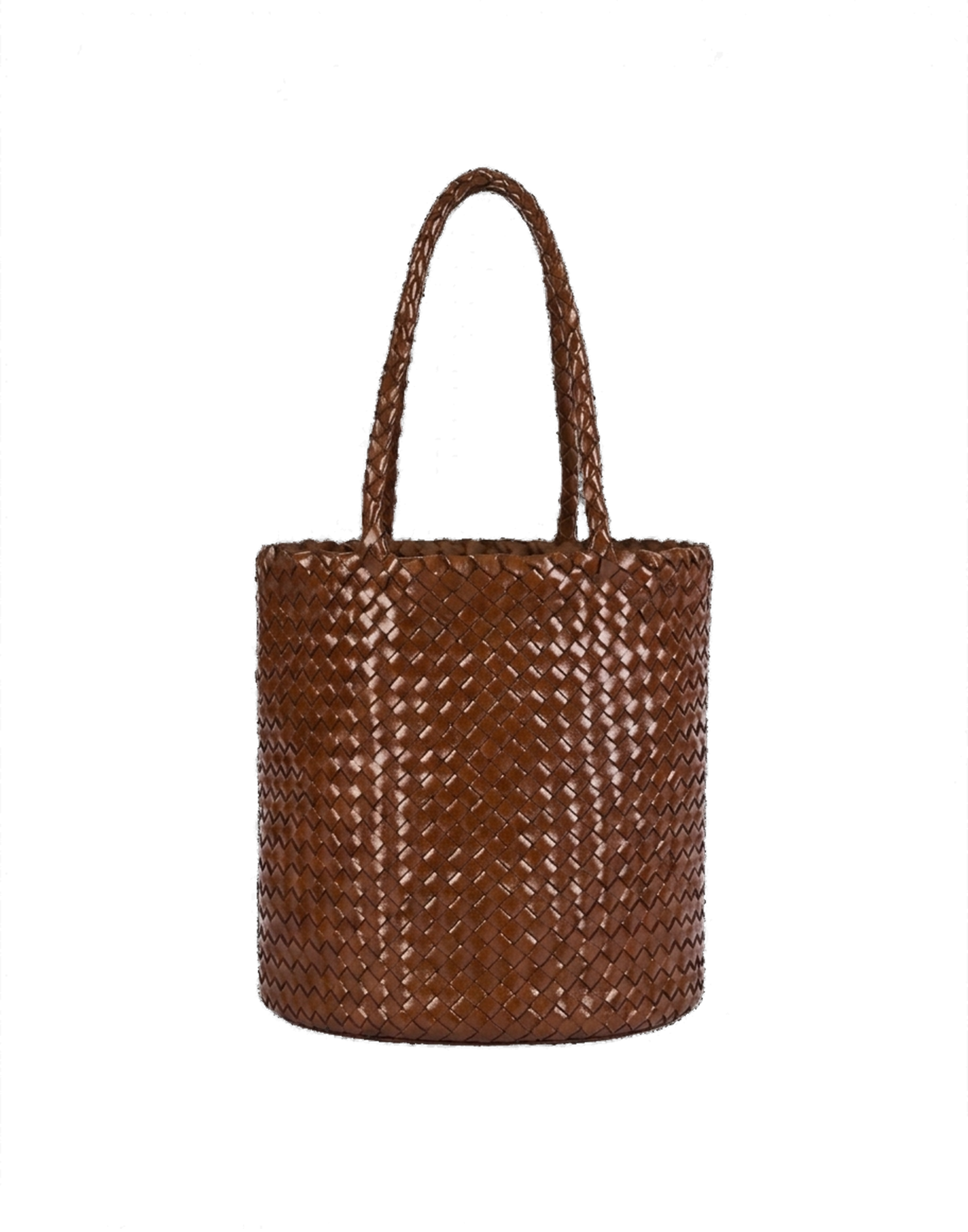 DOUUOD Borsa Secchiello in Pelle Intrecciata Cognac