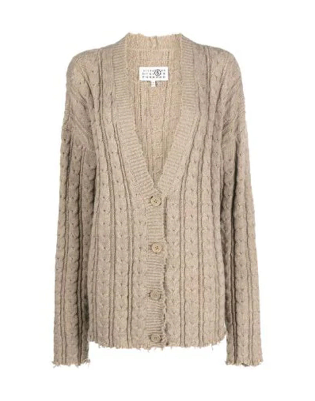 MM6 MAISON MARGIELA Cardigan in Maglia a Trecce Scollo a V Beige