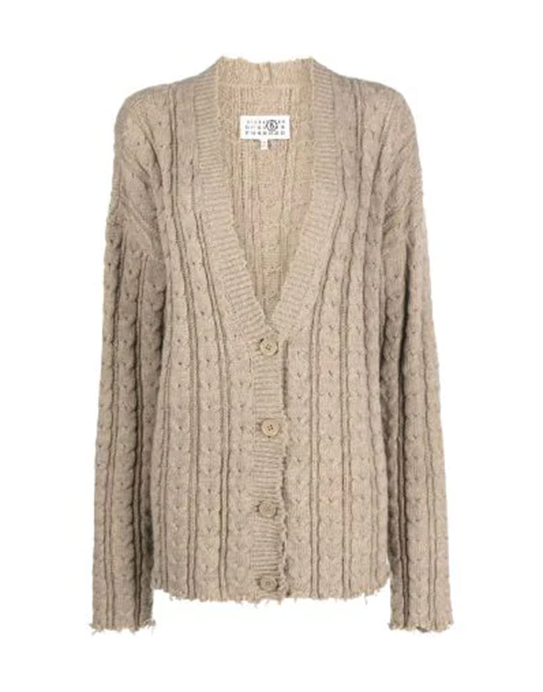 MM6 MAISON MARGIELA Cardigan in Maglia a Trecce Scollo a V Beige