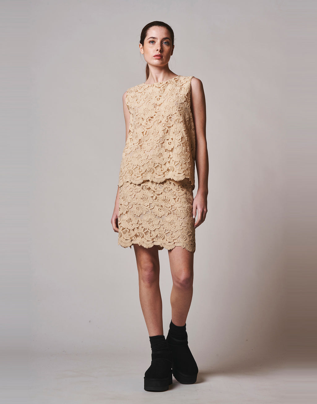 DOUUOD Gonna Corta in Macramè su Tulle