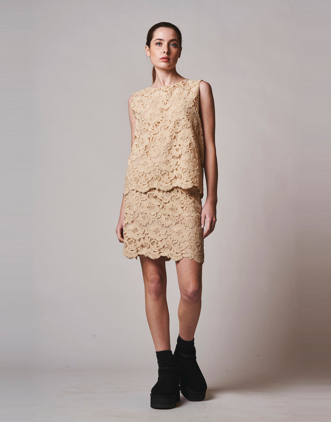 DOUUOD Gonna Corta in Macramè su Tulle