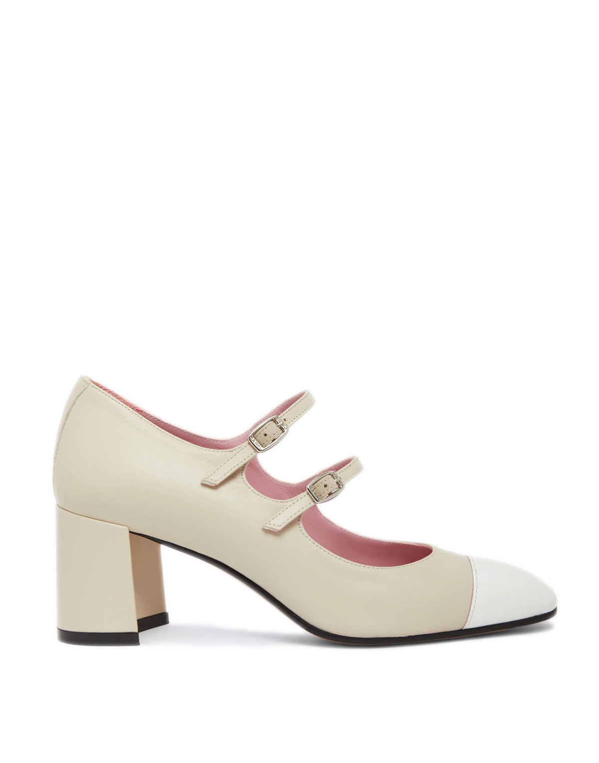 CAREL Décolleté Mary Jane Cherry in Pelle Beige e Vernice Bianca