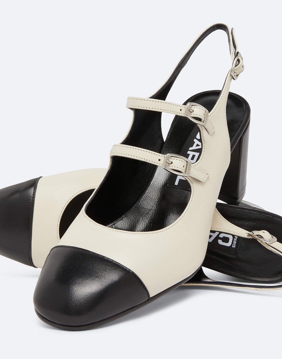 CAREL Mary Jane Slingback Papaya in Pelle Beige e Nera