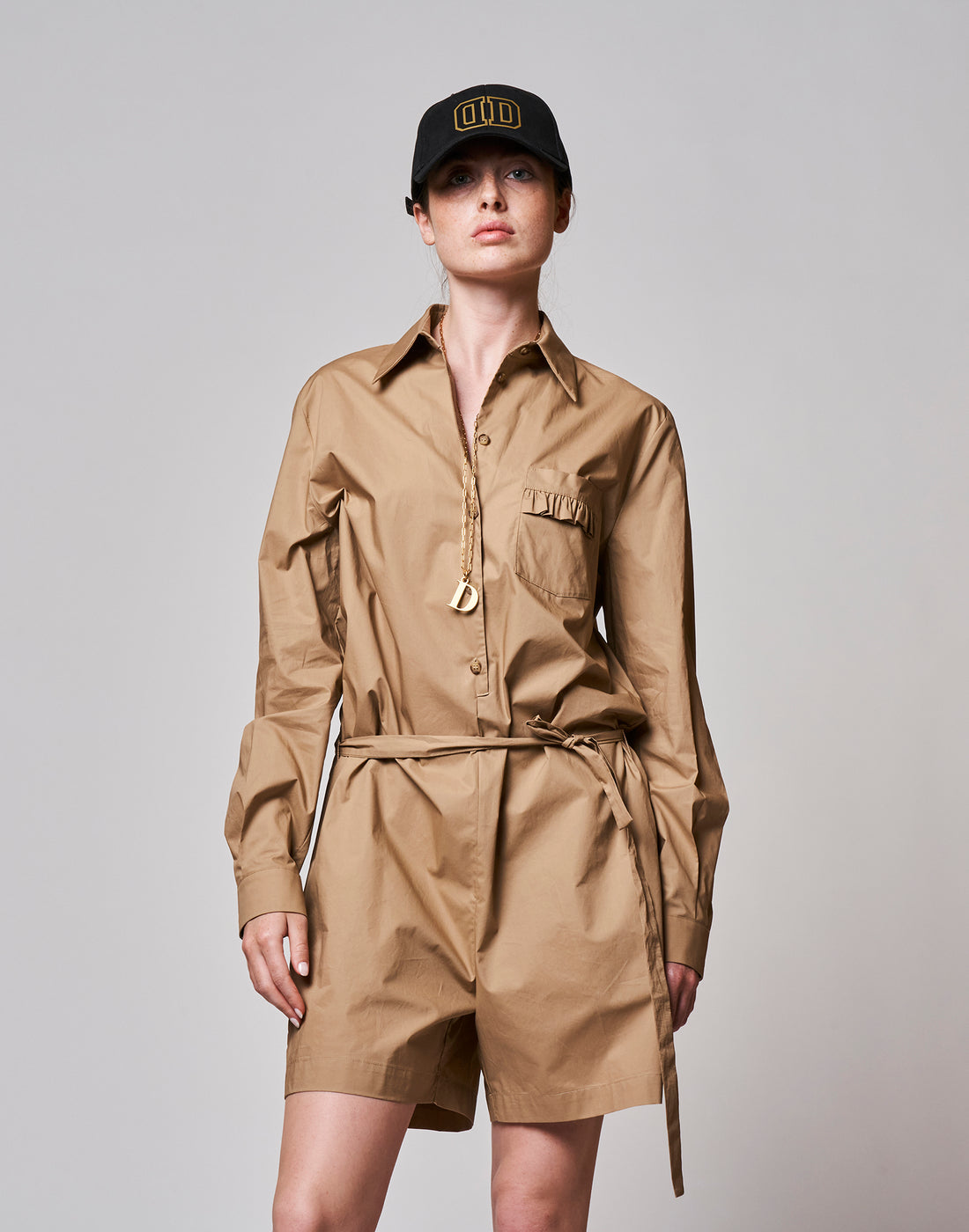DOUUOD Tuta Intera con Short in Popeline Coloniale