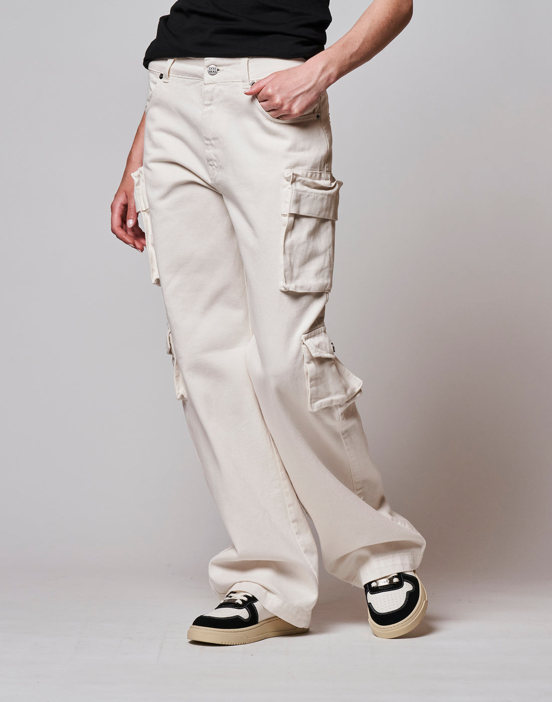 DOUUOD Pantalone Lungo Cargo in Bull Comfort Avorio