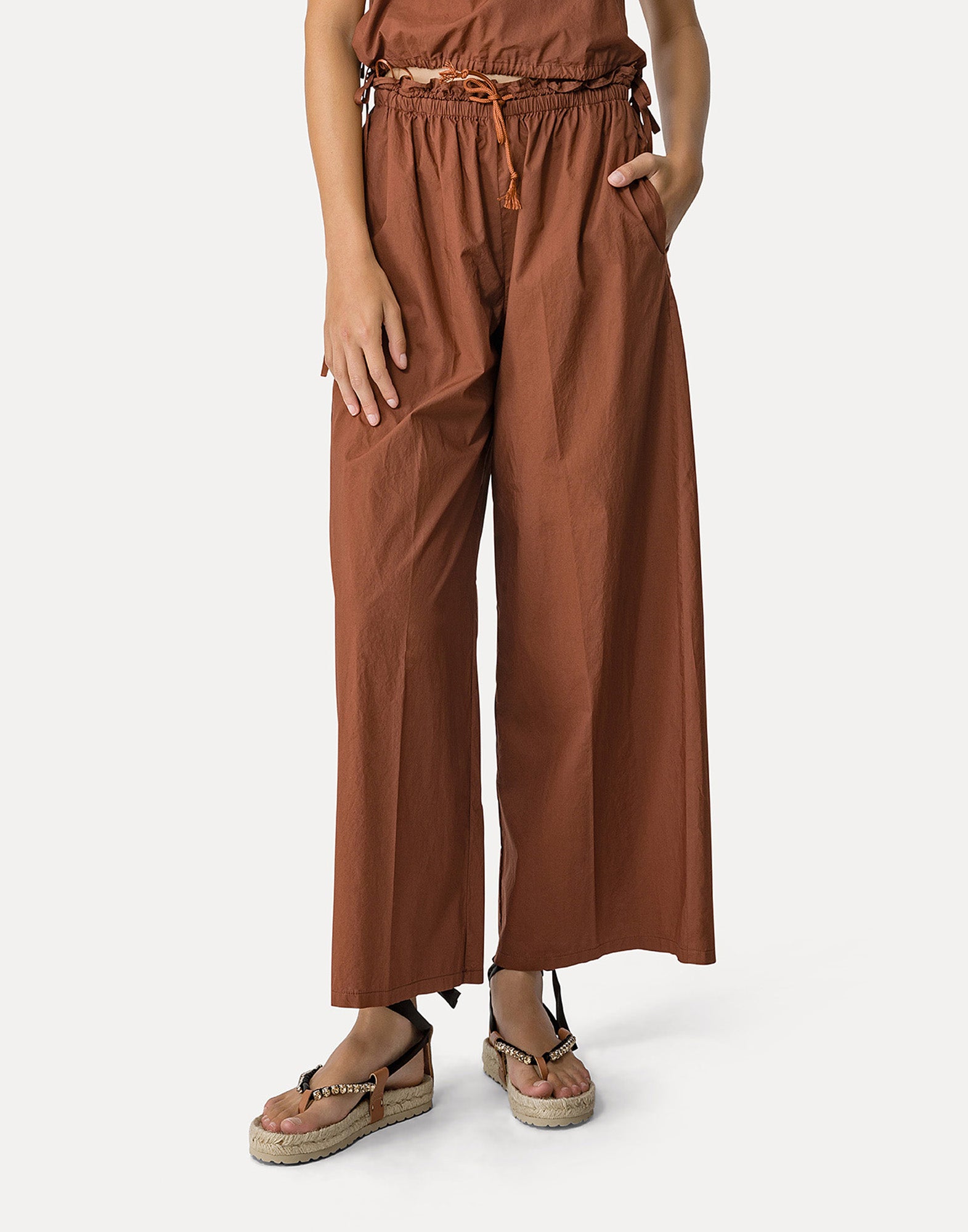 FORTE FORTE Pantalone con Elastico in Popeline di Cotone