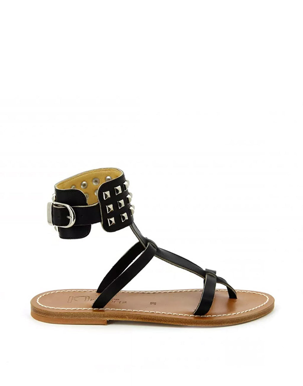 K.JACQUES Sandali Forban Borchiati in Pelle Noir