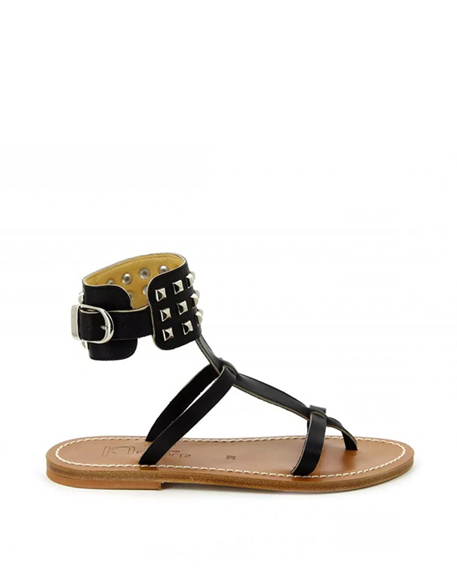 K.JACQUES Sandali Forban Borchiati in Pelle Noir