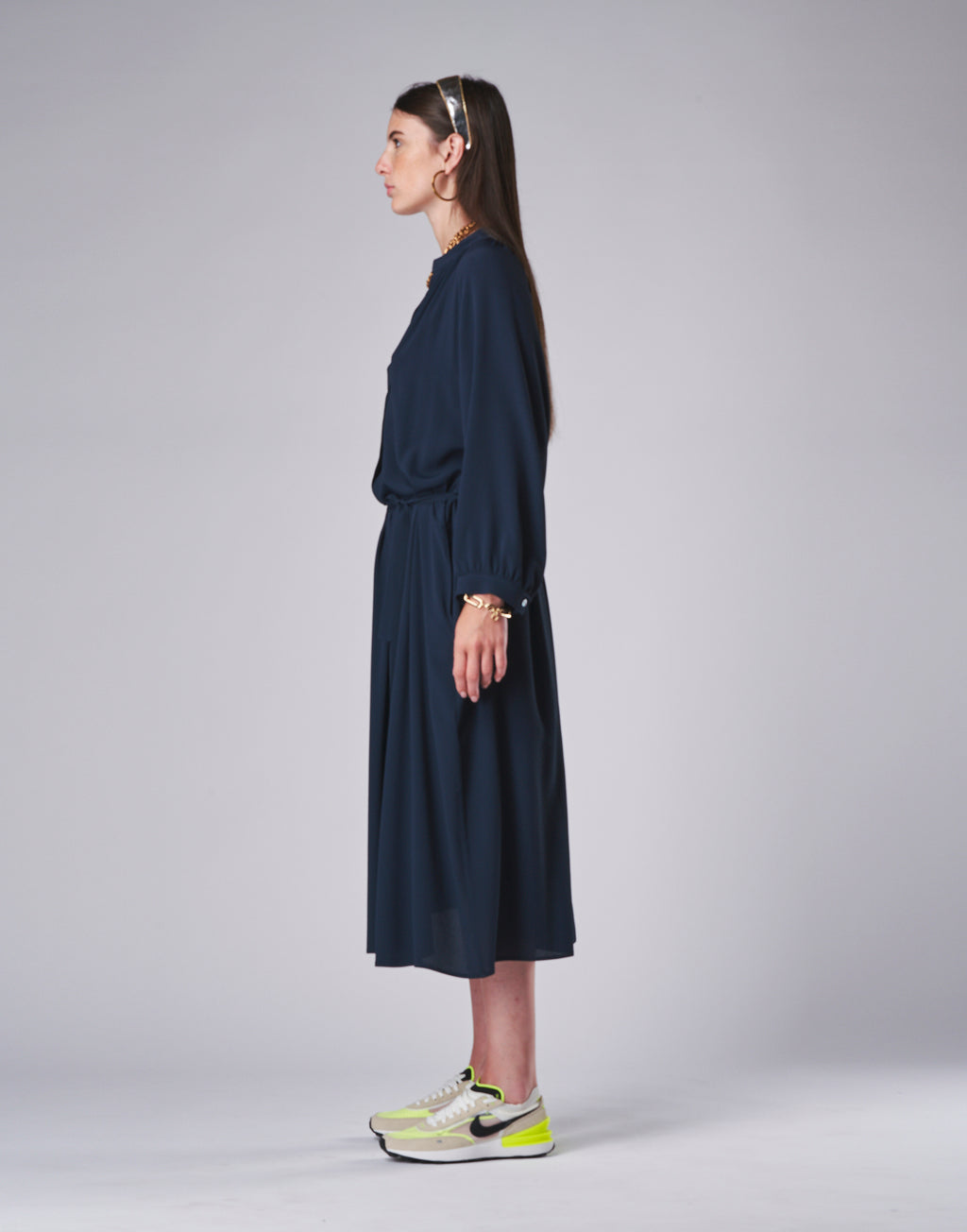 DOUUOD Abito Midi in Misto Seta Blu