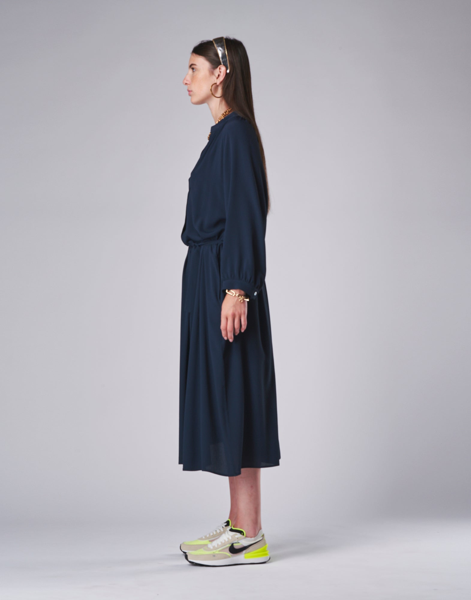 DOUUOD Abito Midi in Misto Seta Blu