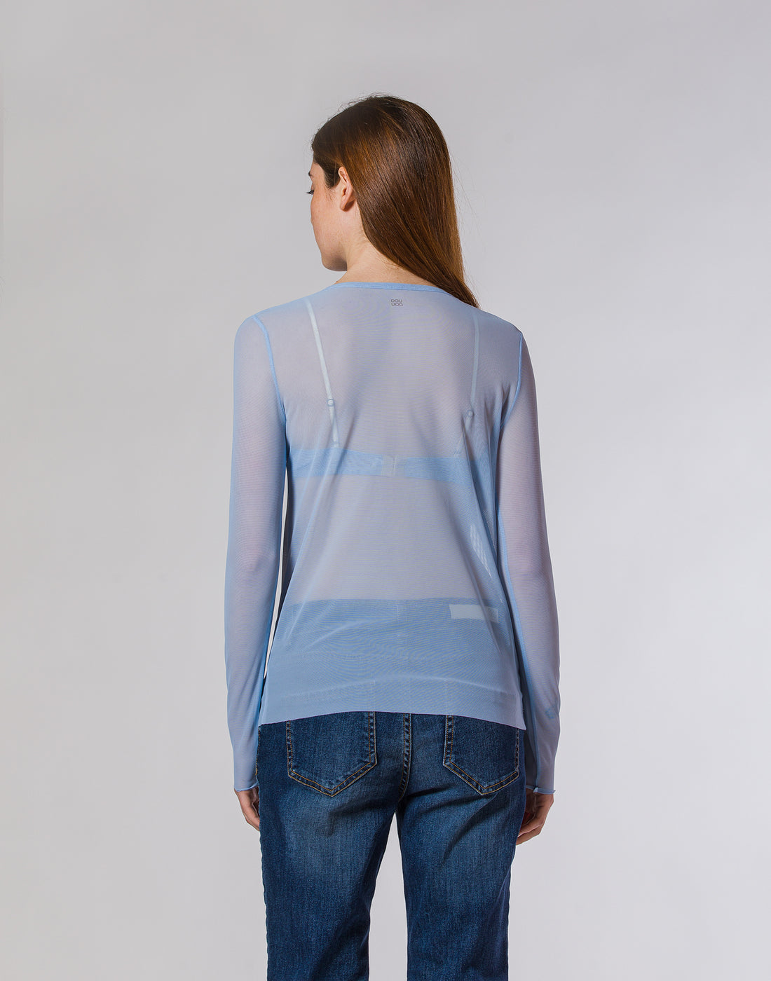 DOUUOD T-shirt Manica Lunga in Tulle Azzurra
