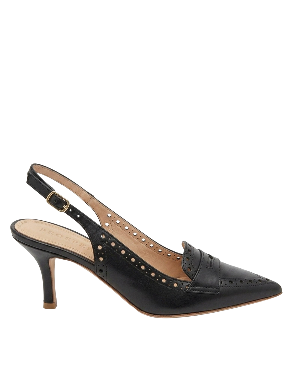Escarpins slingback PROSPERINE en cuir brossé noir