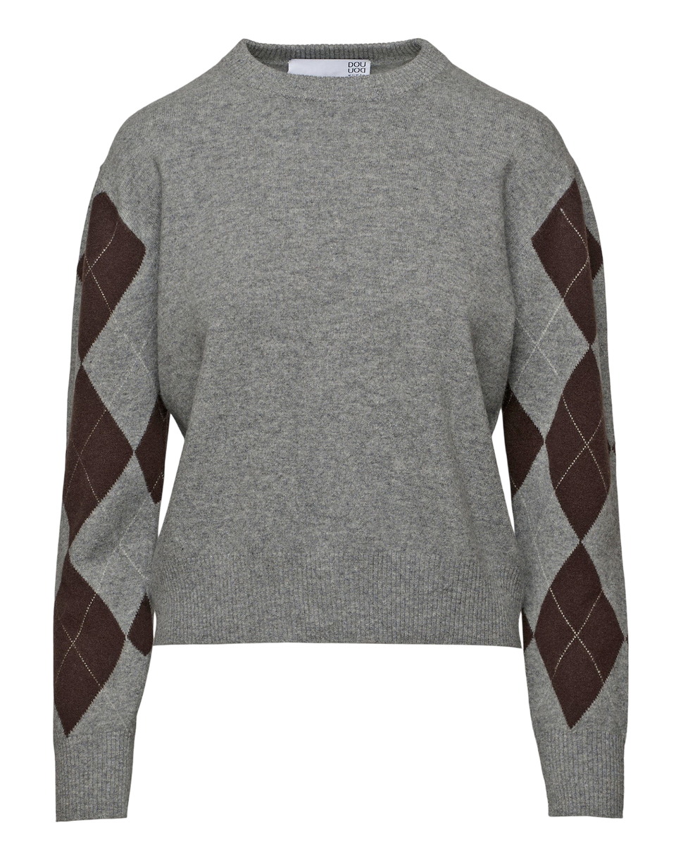 DOUUOD Maglia Girocollo con Intarsio Argyle Grigio/Moro