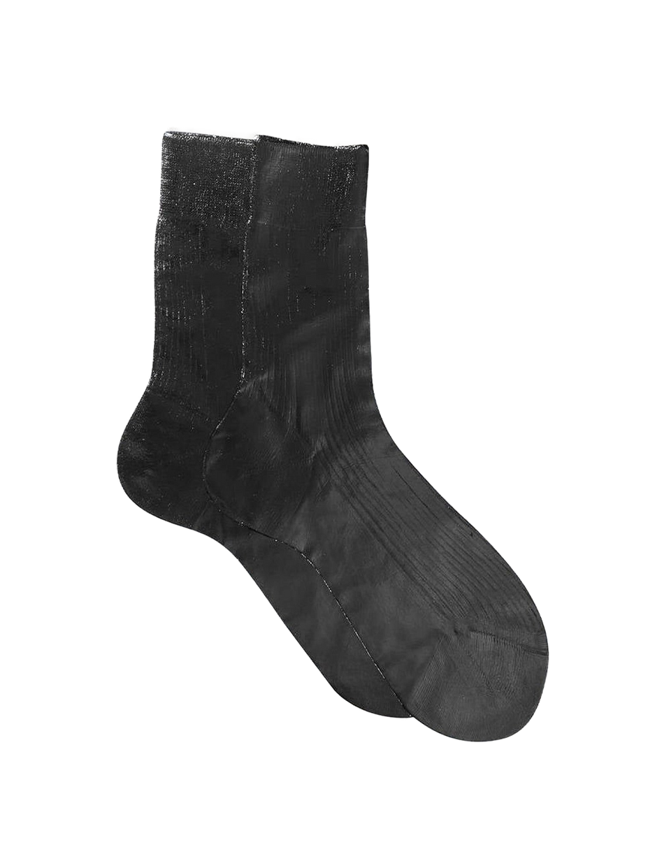 MARIA LA ROSA Calzini One Ribbed Laminated in Seta Neri