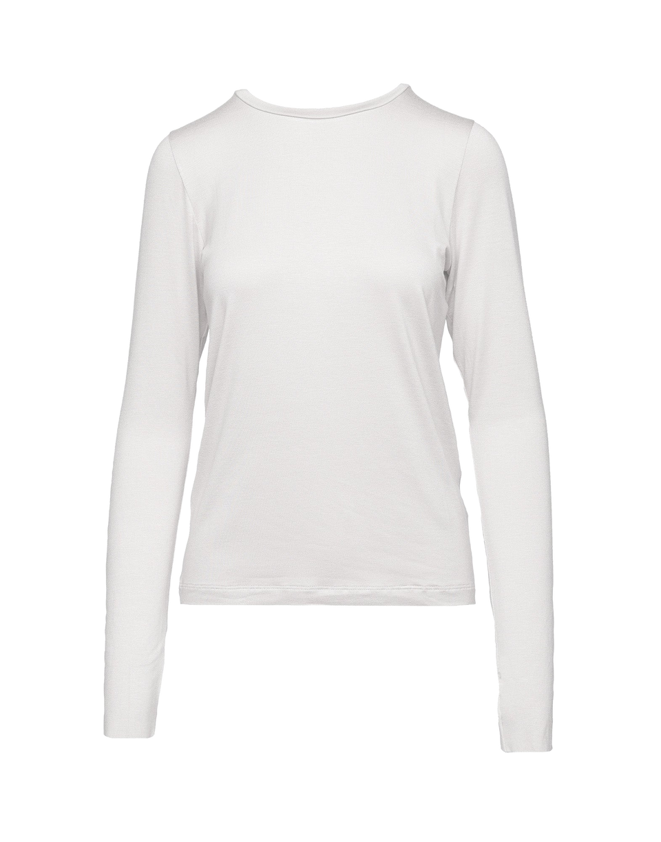 DOUUOD T-shirt a Maniche Lunghe in Jersey di Viscosa Stretch Perla