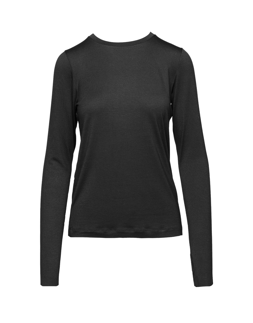 DOUUOD T-shirt a Maniche Lunghe in Jersey di Viscosa Stretch Nero