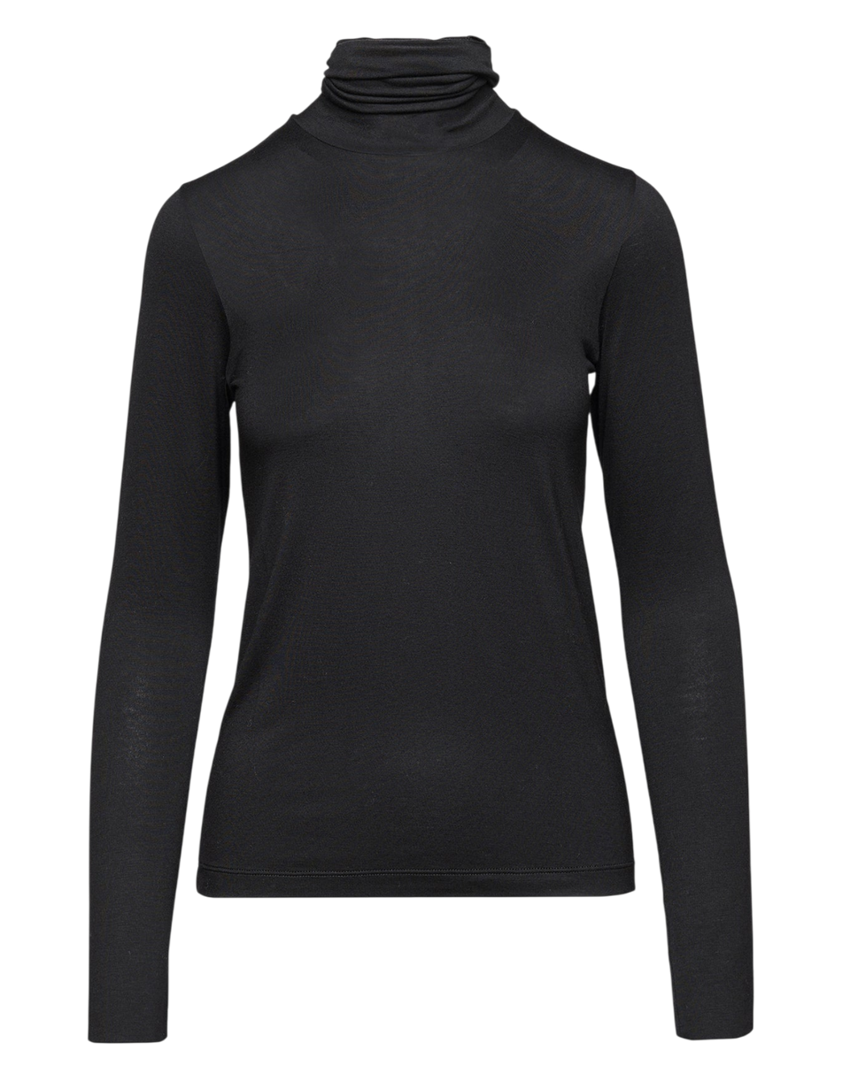DOUUOD T-shirt a Collo Alto in Jersey di Viscosa Stretch Nera
