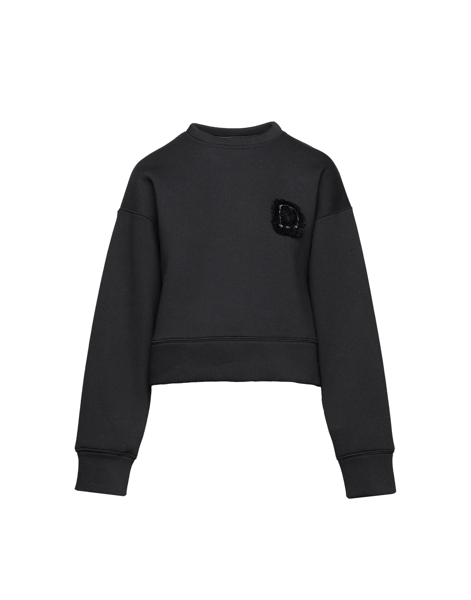 DOUUOD Felpa Crop in Cotone con Ricamo Applicato Nera