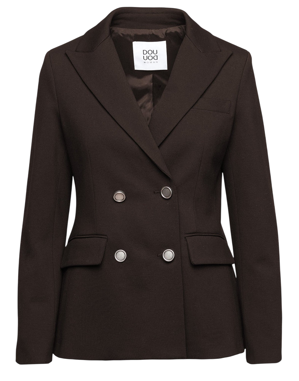 DOUUOD Blazer Doppiopetto in Punto Milano con Bottoni in Metallo Ciocco