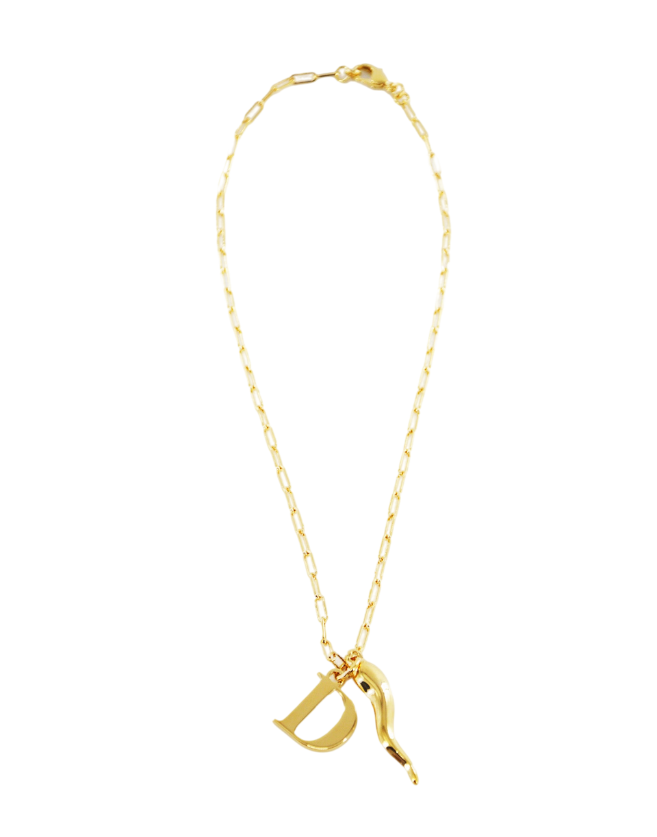 DOUUOD Collana con Ciondolo Lettera e Corno Porta Fortuna Oro