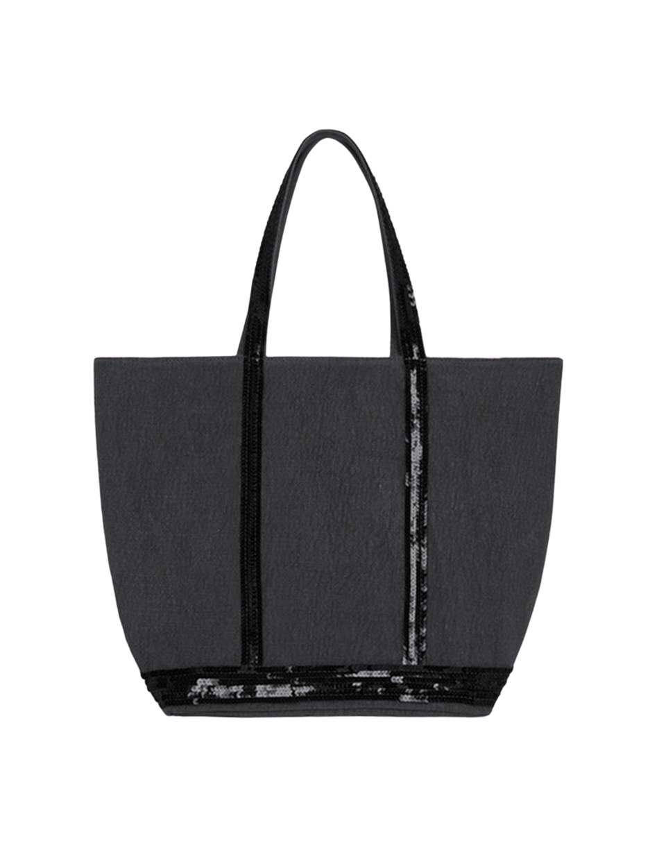 VANESSA BRUNO Cabas M en lin avec zip et paillettes Noir